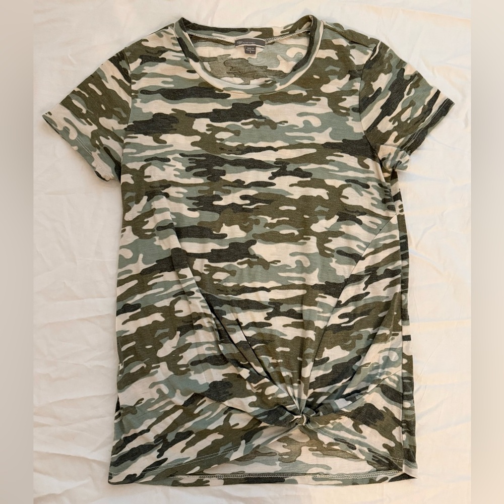 Camo Faux Knot Front T-Shirt